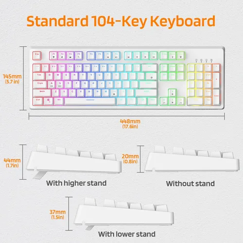 Vista 3 de LTC NB1041 Nimbleback Teclado mecánico con cable intercambiable en caliente 104 teclas RGB retroiluminado para juegos interruptor rojoblanco