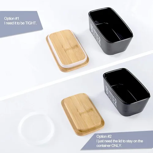 Vista 7 de Hasense Mantequillera con Tapa, Plato de Mantequilla de Cerámica con Cuchillo para Encimera, Recipiente Hermético Cubierto para Mantener Negro