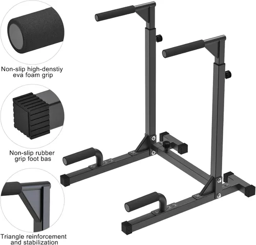 Vista 3 de SELEWARE Adjustable Dip Bar Station, Home Gym Dip Stand T Base with Rubber Feet, Anti Slip Design, Push Up Handles, Adjustable Width & Height
