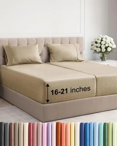 Vista 72 de Juego de sábanas tamaño Queen con bolsillos extra profundos, sábanas transpirables y refrescantes de 4 piezas, ropa de cama de lujo para hotel