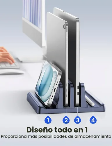 Vista 2 de EAXBUX Soporte vertical 4 en 1 para laptop, Soporte ajustable de plástico ABS para gestión de escritorio, Base para notebook, Soporte vertical