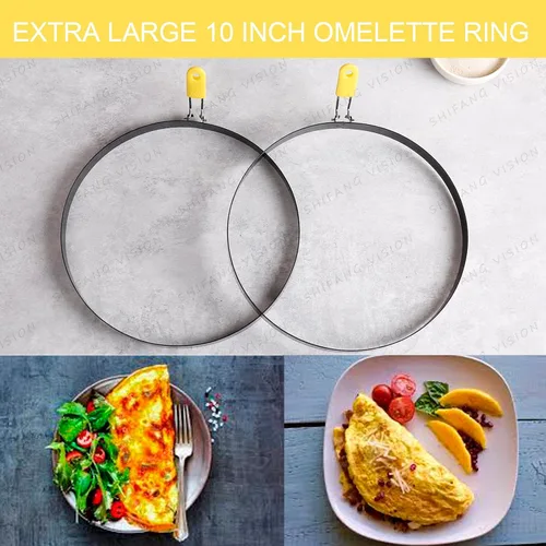 Vista 5 de Anillo de tortilla extra grande de 10 pulgadas para plancha, anillo de huevo de panqueques de acero inoxidable con mango de silicona, accesorio