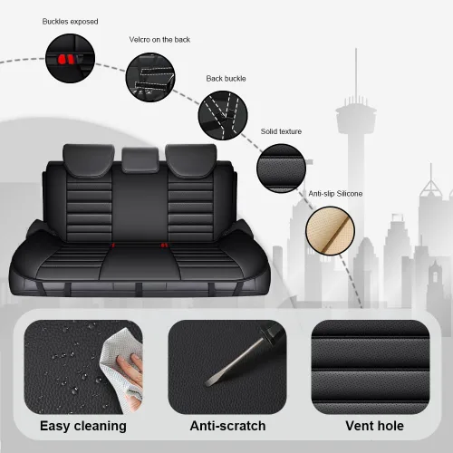 Vista 6 de JOJ Funda de asiento de automóvil para Cadillac XT6, fundas de asiento de automóvil para automóviles 2020-2026, fundas de asiento de automóvil Negro