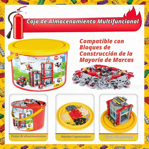 Vista 9 de Juego de bloques de construcción de estación de bomberos de la ciudad con camión de bomberos, helicóptero de rescate de incendios, dron y juguetes