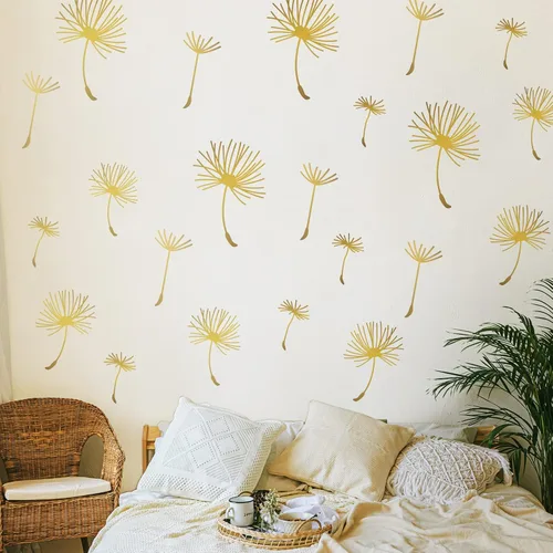 Vista 5 de 66 calcomanías de pared para despegar y pegar, calcomanías de pared de diente de león, murales de flores metálicas, calcomanías de decoración floral