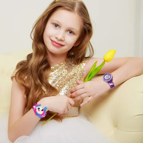 Vista 6 de 2 Pieces Kids Unicorn Watch Toddler Watch and Silicone Wristband Cute 3D Kids Digital Watch Waterproof 7 Color Lights Watch with Alarm Stopwatch