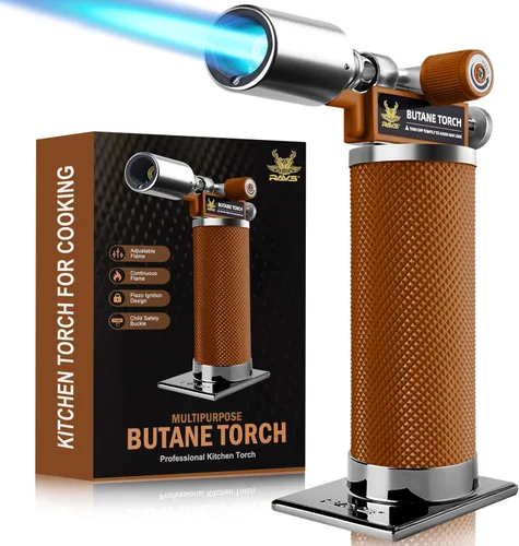 Vista 11 de RAVS Encendedor de butano, soplete de cocina recargable con llama ajustable y hebilla de seguridad, mini linterna de metal premium para hornear