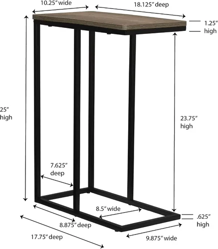 Vista 3 de Household Essentials Mesa auxiliar estrecha industrial Ashwood Marco de metal en forma de C y parte superior rectangular de madera sintética, mesa
