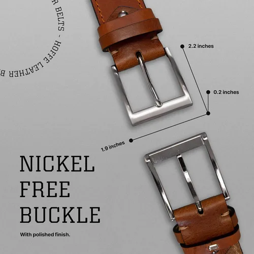 Vista 3 de HoffeBelts Cinturón de cuero para hombre, cinturones hechos a mano para hombres con hebilla, cinturones de cuero de grano completo, casual, vestido