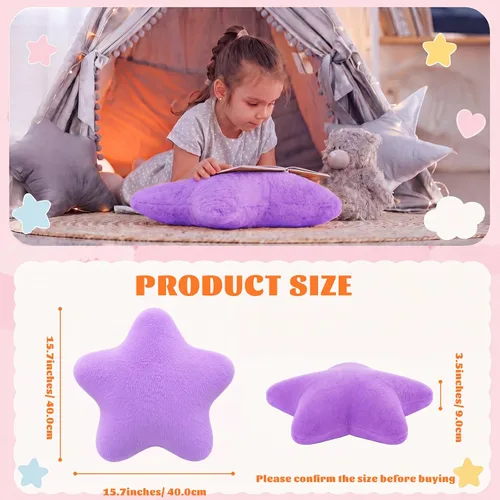 Vista 2 de Soaoo 5 almohadas esponjosas con forma de estrella para niños, decoración estética, suave y preparada, lindo cojín para sofá, sala de estar Amarillo