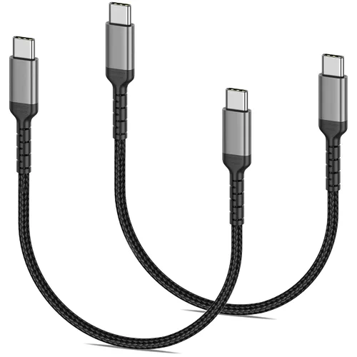 Vista 12 de Cable de carga USB C de 6 pulgadas, paquete de 2 cables cortos USB C a C trenzados de carga rápida, cable USBC compatible con iPhone 15, Samsung