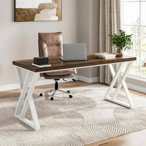 Vista 12 de Tribesigns Escritorio para computadora de escritura, escritorio de estudio resistente de 55 pulgadas con patas de metal en forma de Z, escritorio