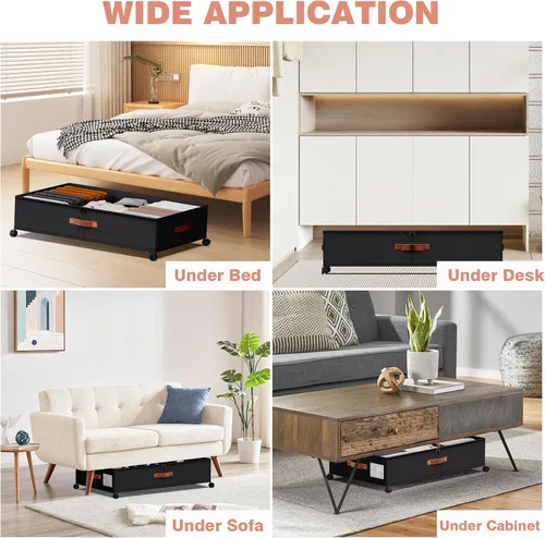 Vista 4 de Almacenamiento Debajo de la Cama con Ruedas - Contenedores Rodantes Debajo de la Cama con Tapa Transparente de PVC y Divisores, Tela Oxford 600D