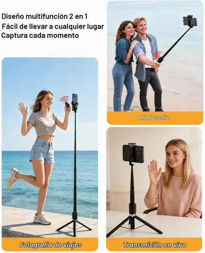 Vista 5 de CAMBOFOTO Trípode para teléfono 2 en 1, palo para selfie, control remoto extensible de 68 pulgadas