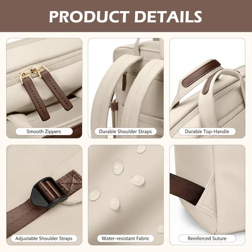 Vista 8 de Mochila delgada para laptop para mujer, mochila ligera para viajes de negocios para mujeres y hombres, Albaricoque, 14 pulg., Moderno
