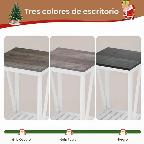 Vista 6 de Mesa auxiliar cuadrada de granja, mesa auxiliar con diseño de listones, mesa auxiliar de sofá con marco resistente para sala de estar, gris oscuro