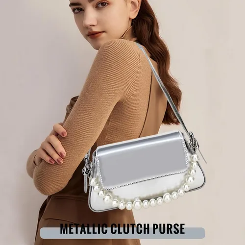Vista 2 de shoowyees Evening Y2k - Bolso Hobo brillante para mujer, bolso plateado brillante, bolso de mano metálico, bolso de hombro 2023