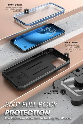 Vista 5 de SUPCASE Funda para iPhone 14 Pro Max con protector de pantalla (Unicorn Beetle Pro), [soporte integrado y clip para cinturón] Funda protectora