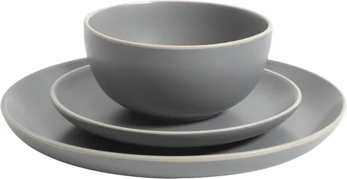 Vista 3 de Gibson Home Rockaway - Juego de vajilla de 12 piezas para 4, color gris mate + verde azulado mate