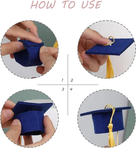 Vista 2 de Paquete de 24 adornos de graduación 3D 2024 para cupcakes 2024 con borlas doradas para fiestas temáticas de graduación 2024, suministros