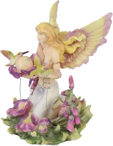 Vista 3 de Ebros Gift Jody Bergsma Faith Fairy Naiad - Estatua de flores moradas con colibríes, 5.75 pulgadas de alto, figura mágica de jardín de hadas