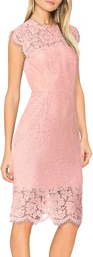 Vista 3 de Merokeety - Vestido elegante floral con encaje y sin mangas para mujer tiene cuello redondo y una longitud hasta la rodilla es adecuado para fiestas