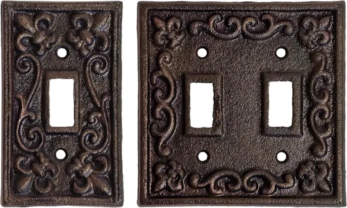 Vista 10 de Lulu Decor, Fleur De Lis - Placa de enchufe de hierro fundido en acabado marrón rústico antiguo