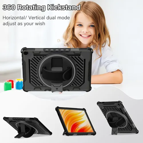 Vista 3 de ROISKIN Funda para Tablet Fire HD 10 de 2023 con soporte de patada de 360 y correa de mano