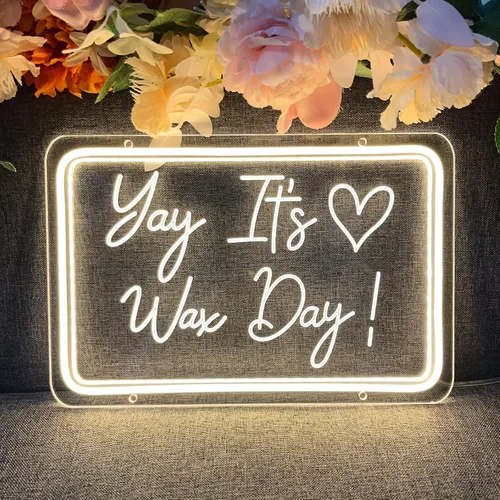 Vista 5 de Letrero de neón con texto en inglés "Yay It's Wax Day", decoración de arte 3D, diseño de talla artística en 3D, para interiores, dormitorio, luz
