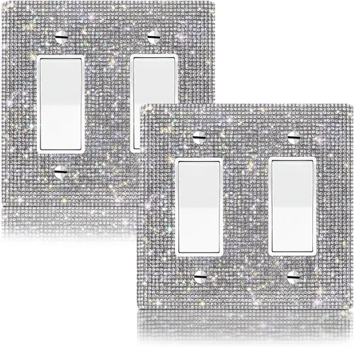 Vista 12 de Cubierta decorativa para interruptor de diamantes de imitación plateados brillantes, placa de pared de una sola banda 1 unidad-XKSZ 1
