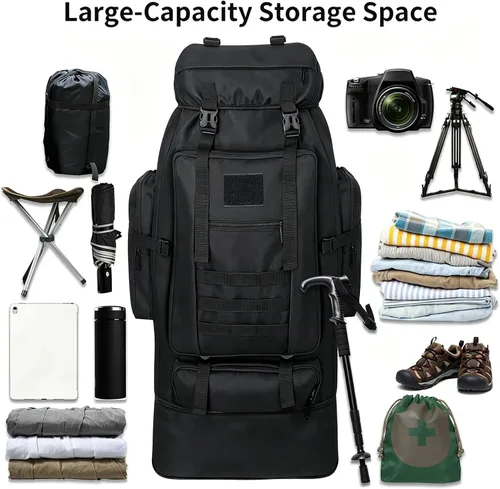 Vista 6 de 80L/100L senderismo mochila hombres camping mochila grande al aire libre viaje militar táctica Molle Trekking bolsa mujeres