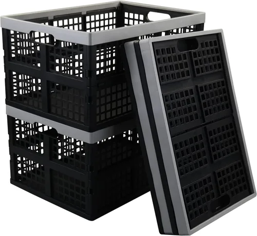 Vista 9 de Asking Cajas plegables para uso general, paquete de 4 cajas apilables de 42 L