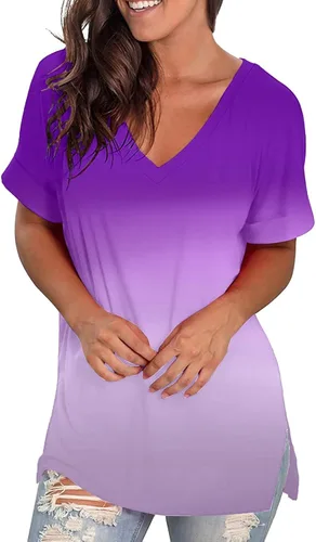 Vista 4 de Camiseta de manga corta con cuello en V para mujer, blusa holgada y holgada con estampado floral