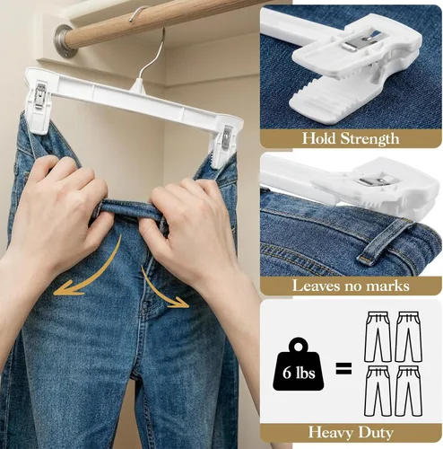 Vista 5 de Perchas para falda Smartor Perchero para pantalones con clips Disponible en paquetes de 10, 30, 60 Ahorro de espacio Duraderas Clips