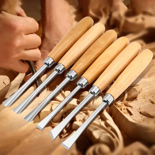 Vista 5 de Juego de cinceles de mano de tallado de madera profesional, herramientas de escultura de carpintería, 6 uds. para torno