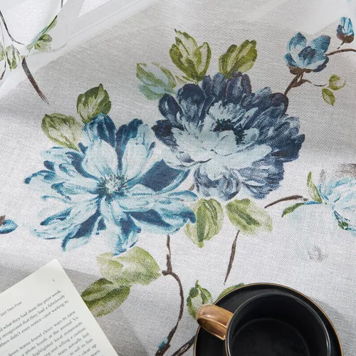 Vista 7 de FOLKSIDE - Cortinas florales azules, 63 pulgadas de largo, juego de 2 paneles, bolsillo para barra, cortinas florales semitransparentes