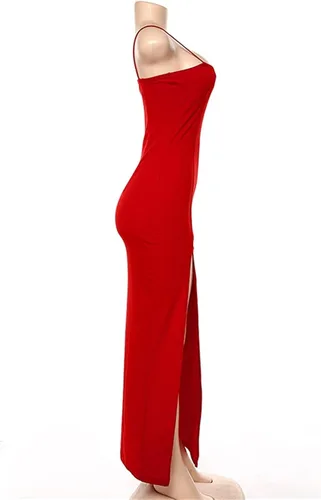 Vista 4 de PRIMODA - Maxi vestido largo tipo bodycon con abertura hasta el muslo sin espalda y con tirantes delgado para mujer vestido de fiesta y club