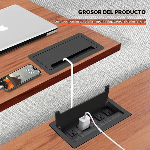 Vista 4 de Caja de toma de corriente integrada Mesa; concentrador de alimentación para mesa de conferencias; 4 salidas AC TR, USB-A USB-C PD 20 W carga rápida