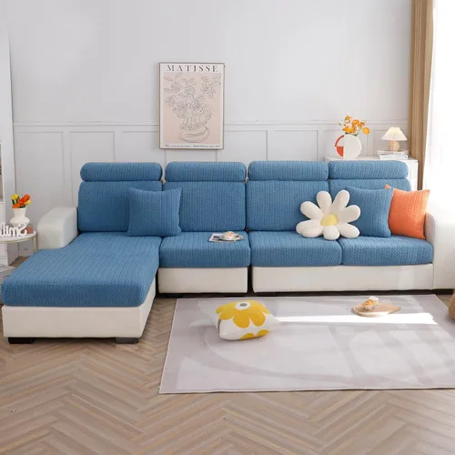 Vista 13 de OKYUK Fundas universales para sofá en forma de L resistentes al desgaste, funda para sofá chaise lounge, protector elástico de muebles Rosa Trigo