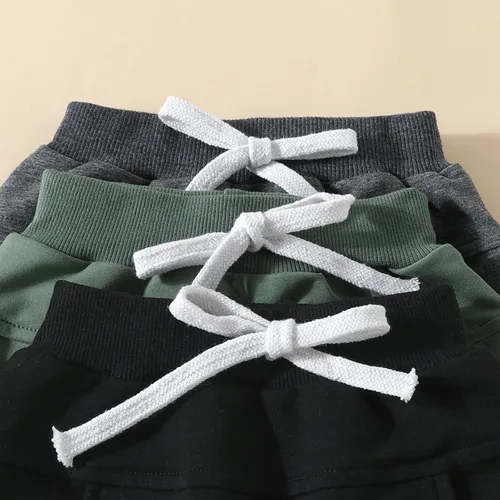 Vista 4 de sweetyhouse Pantalones para bebé niño pequeño, paquete de 3 unidades, pantalones deportivos casuales de otoño, color sólido, bolsillo cintura