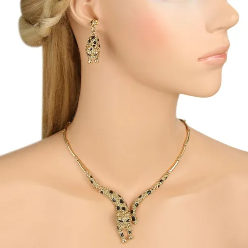 Vista 2 de EVER FAITH Juego de pendientes de collar de leopardo esmaltado de cristal austriaco para mujer, para hermana e hija
