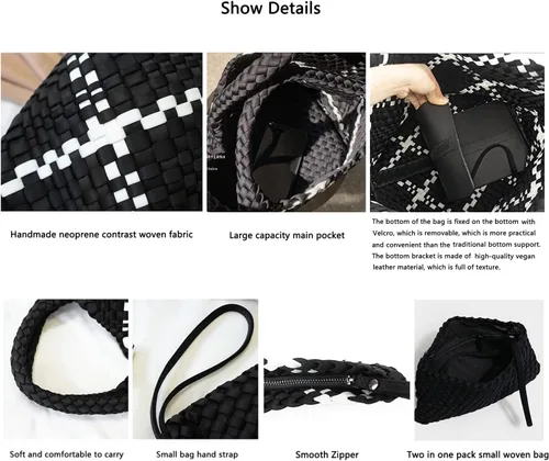 Vista 7 de JINMANXUE Bolso Hobo tejido para mujer, bolso de mano de neopreno de gran capacidad, bolso de hombro casual hecho a mano