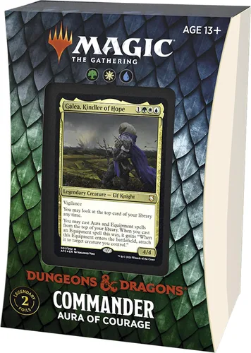 Vista 7 de Magic: The Gathering Adventures in The Forgotten Realms, Mazo Commander, Aura de Coraje (verde, blanco y azul)