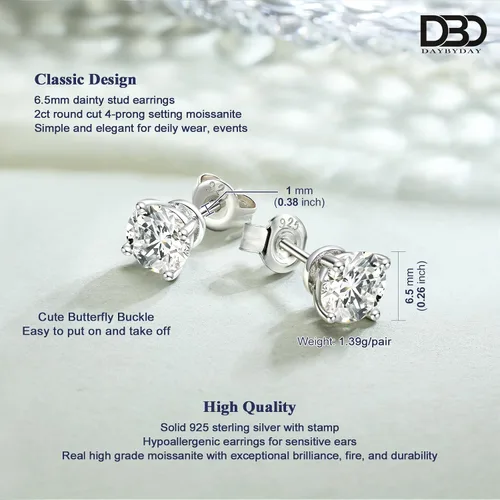 Vista 6 de DAYBYDAY Aretes de plata de ley 925 de moissanita para mujeres y niñas, delicados y lindos corazones, redondos, cojines, ovalados, color D, VVS1