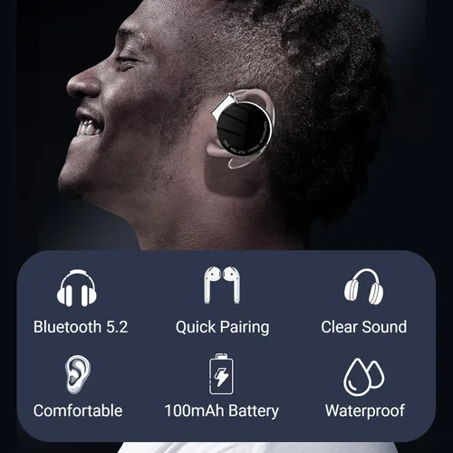 Vista 2 de Jectse Auriculares con clip, Bluetooth 5.2 con estuche de carga, modo brillante, llamadas binaurales HD, color negro