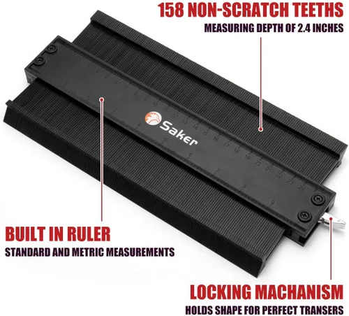 Vista 5 de Saker Herramienta de perfil de medidor de contorno de 10 pulgadas y 15 pulgadas, bloqueo ajustable, copia con precisión de forma irregular