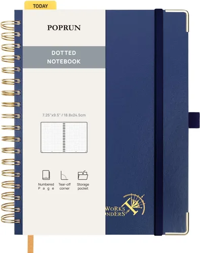 Vista 12 de POPRUN - Cuaderno de notas con espiral y puntos, diario A5 de 5.75" x 8.25", papel grueso de 120 gsm, 141 páginas numeradas, tapa dura para hombres