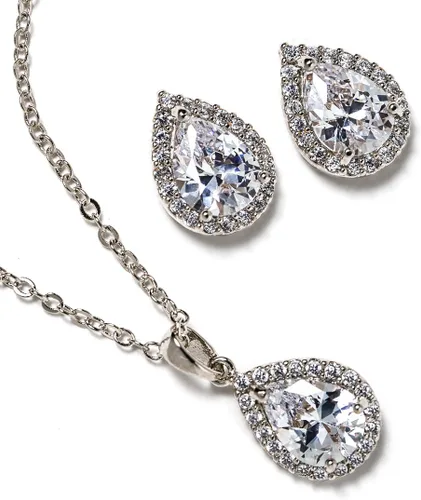 Vista 6 de A+O Conjunto de joyas de boda, collar y pendientes de lágrima en oro, oro rosa, plata