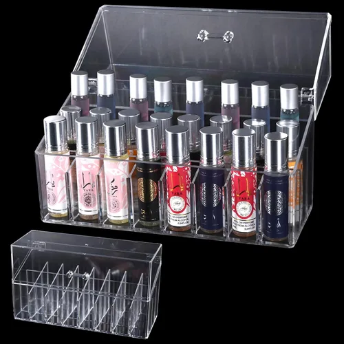 Vista 9 de Soporte acrílico para brillo de labios y organizador de perfumes Rollerball para soporte compacto de perfume de aceite esencial, cepillo