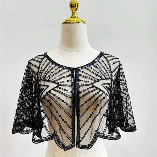 Vista 2 de Specell 1920s Shawl Bridal Shawls Sequin Beaded Shawl And Wraps Bolero Flapper Cover Up For Evening Dresses Wedding Party Etc